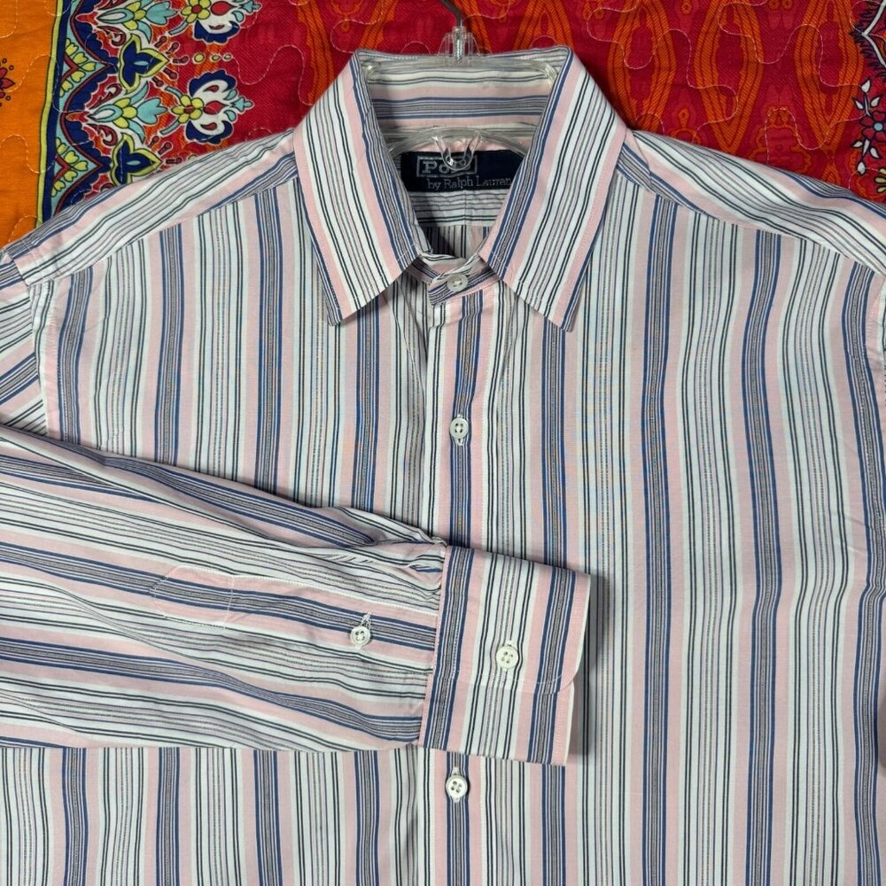 Ralph Lauren Classic Fit Striped Button-Down Shirt Men 15.5 Pink Blue - Picture 3 of 13